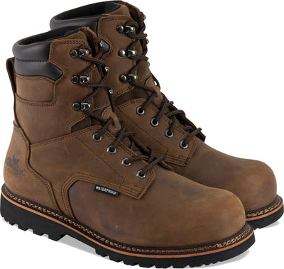 Thorogood V-Series 8” Waterproof Composite Toe Work Boots for Men - Premium Leather with Goodyear Storm Welt, Comfort Insole, and Chevron Traction Outsole; ASTM Rated, Brown Crazyhorse - 14 M US