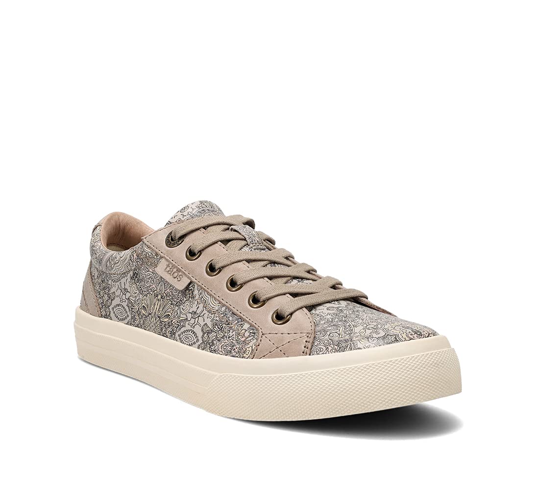 Taos Plim Soul Lux Women's Sneaker - Soft Premium Leather Lace Up Sneakers with All Day Walking Comfort and Support Taupe Paisley Multi Sneaker 8.5 M US