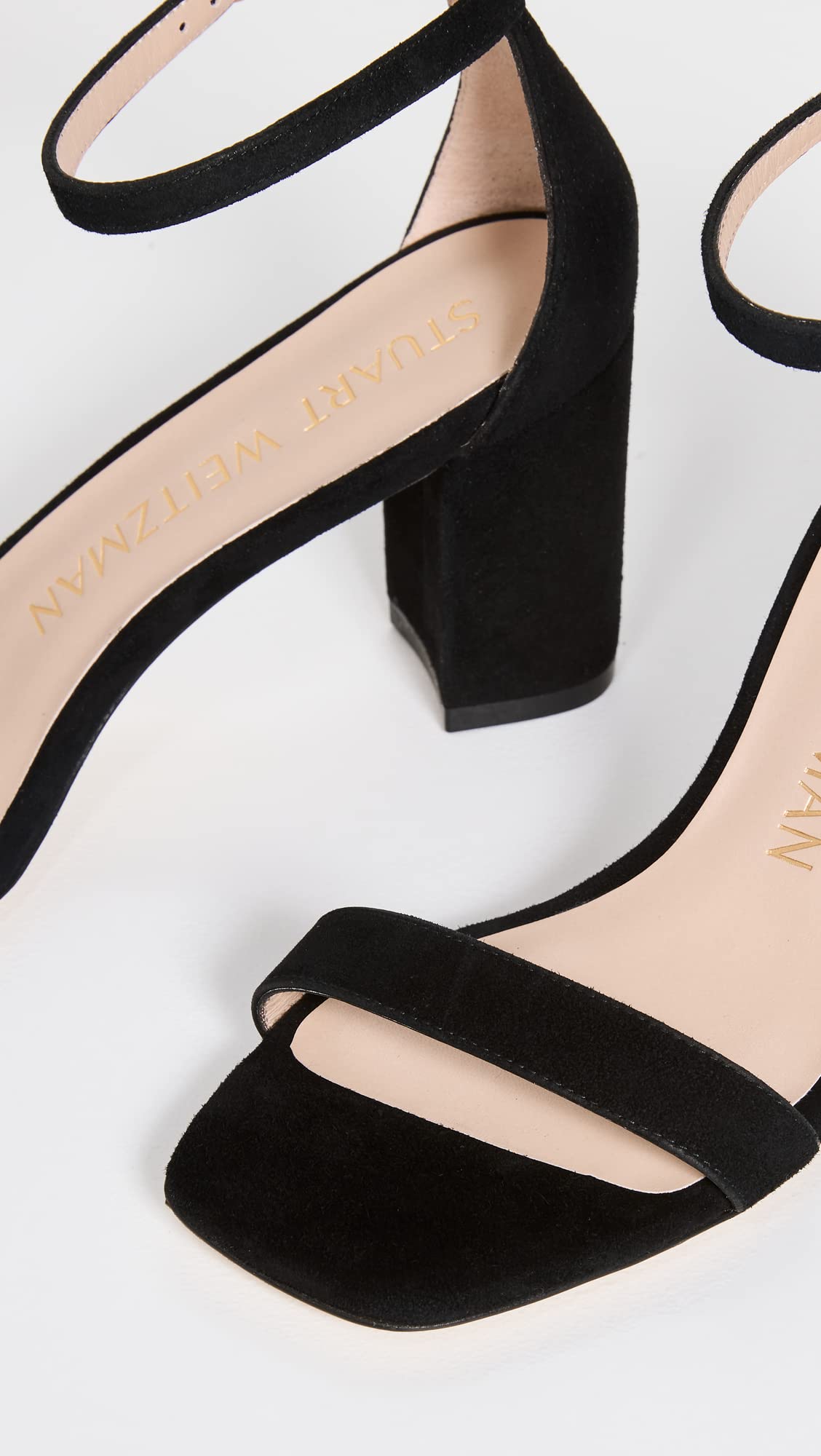 Stuart Weitzman Women's 75mm Nudist Curve Block Sandals, Black, 9.5 Medium US