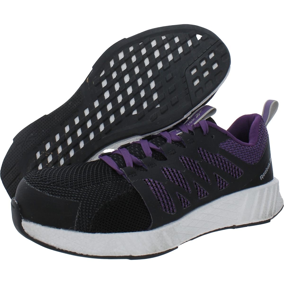 Reebok Women's Rb315 Fusion Flexweave Safety Toe Athletic Work Shoe Black 9 Wide Black and Purple