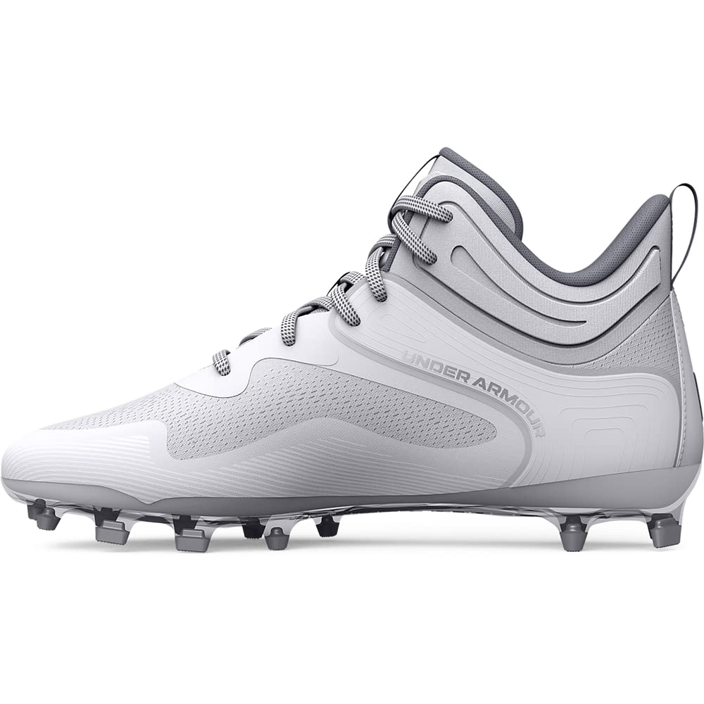 Under Armour Men's Command Mid Lacrosse MT TPU Cleat, (100) White/White/White, 8
