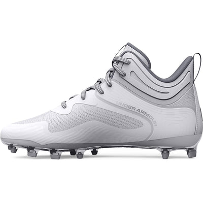 Under Armour Men's Command Mid Lacrosse MT TPU Cleat, (100) White/White/White, 8