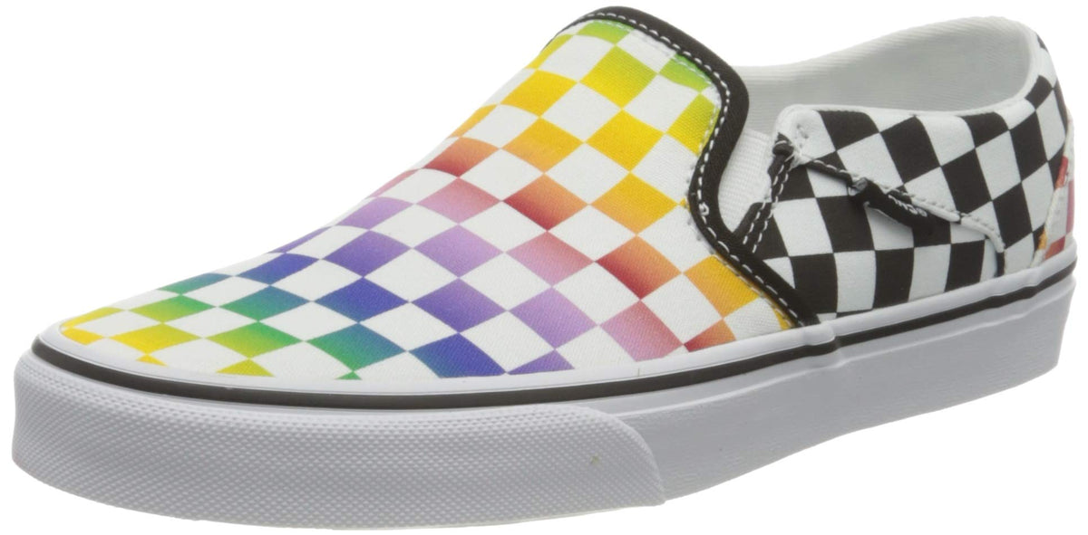 Vans Women's Asher Sneaker, Rainbow Check Black White, 9