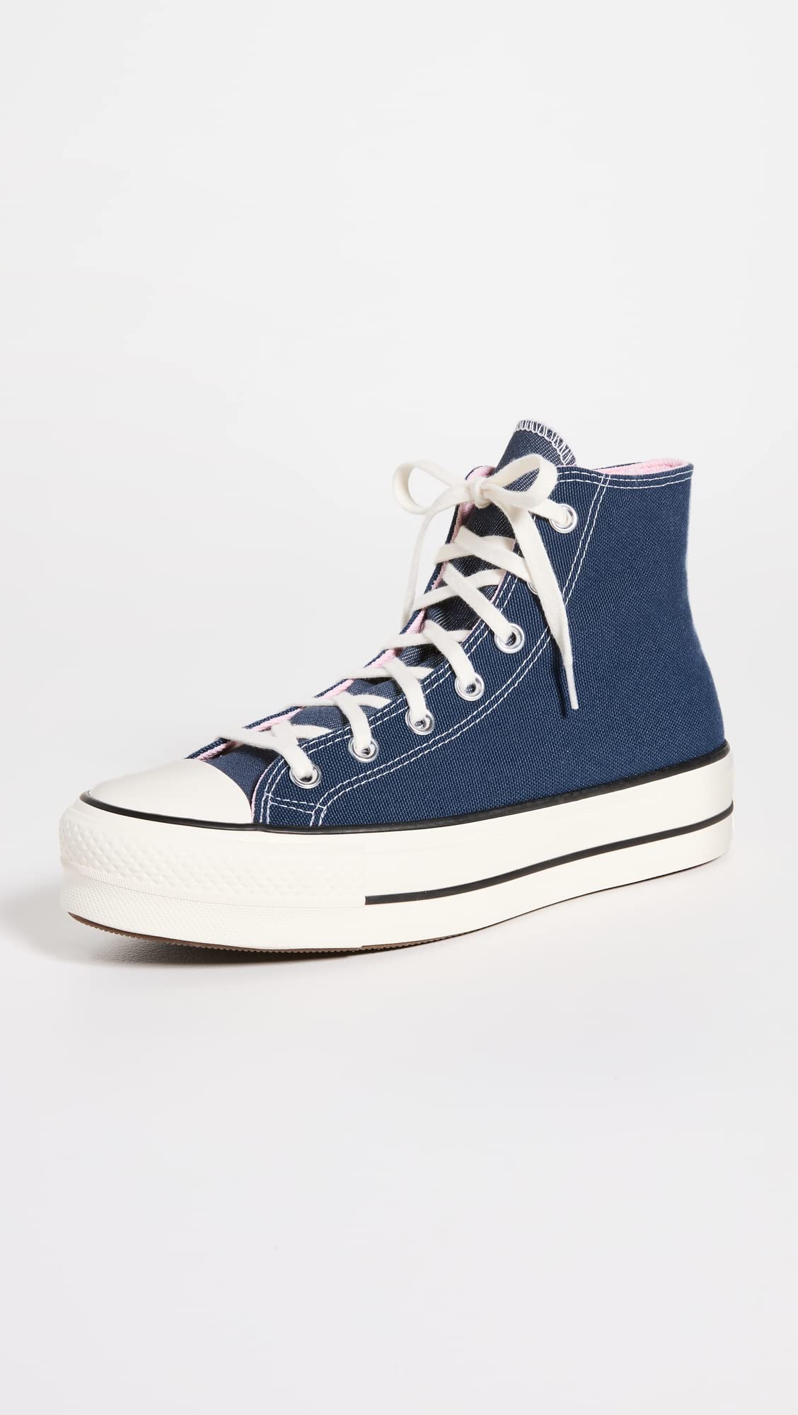 Converse Women's Chuck Taylor All Star Lift Platform Denim Fashion Sneakers, Navy/Egret/Sunrise Pink, 7 Medium US