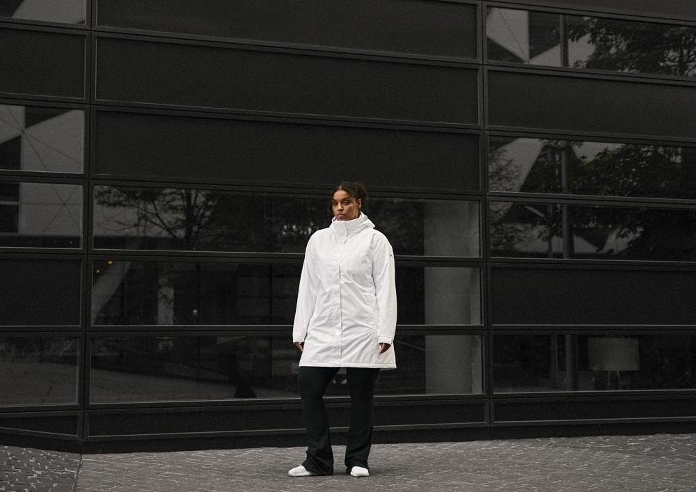 Helly-Hansen Women's Aden Waterproof Breathable Hooded Long Rain Jacket, White, Medium