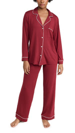 Eberjey Gisele Classic Women's Pajama Set | Long Sleeve Button Down Shirt with Front Pocket, Shorts with Elastic Waist | Super Soft Lightweight Breathable Modal Jersey Fabric Sleepwear
