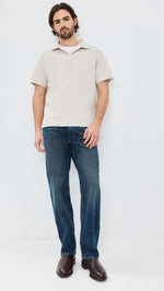 FRAME Men's Short Sleeve Jacquard Polo, Light Khaki, Off White, M