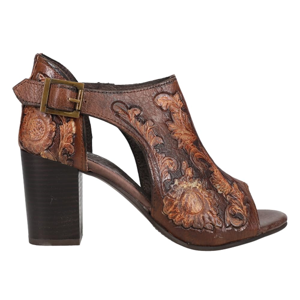 ROPER Womens Mika Floral Embossed Peep Toe Shootie Pumps Dress Casual Casual Mid Heel 2-3" - Brown - Size 10 M