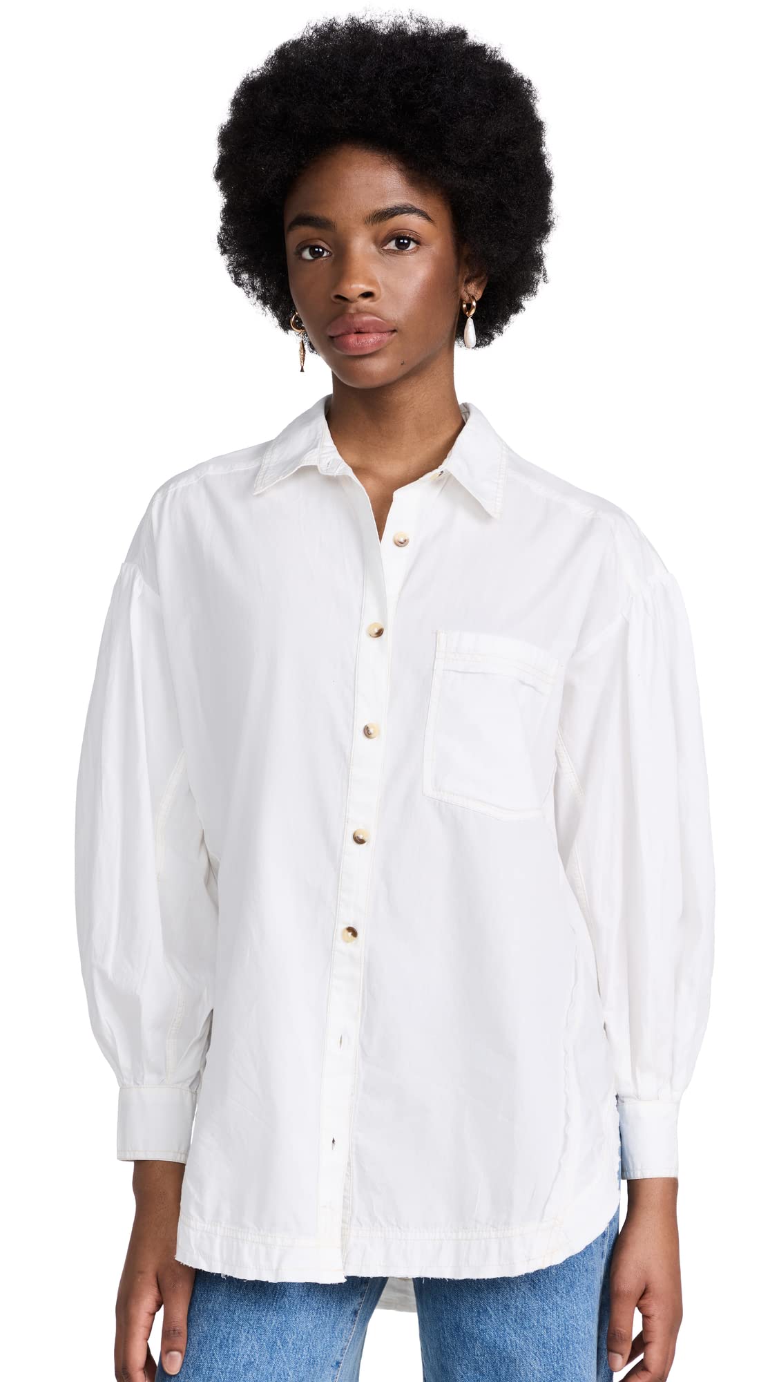 Free People Women's Happy Hour Solid Shirt Medium White