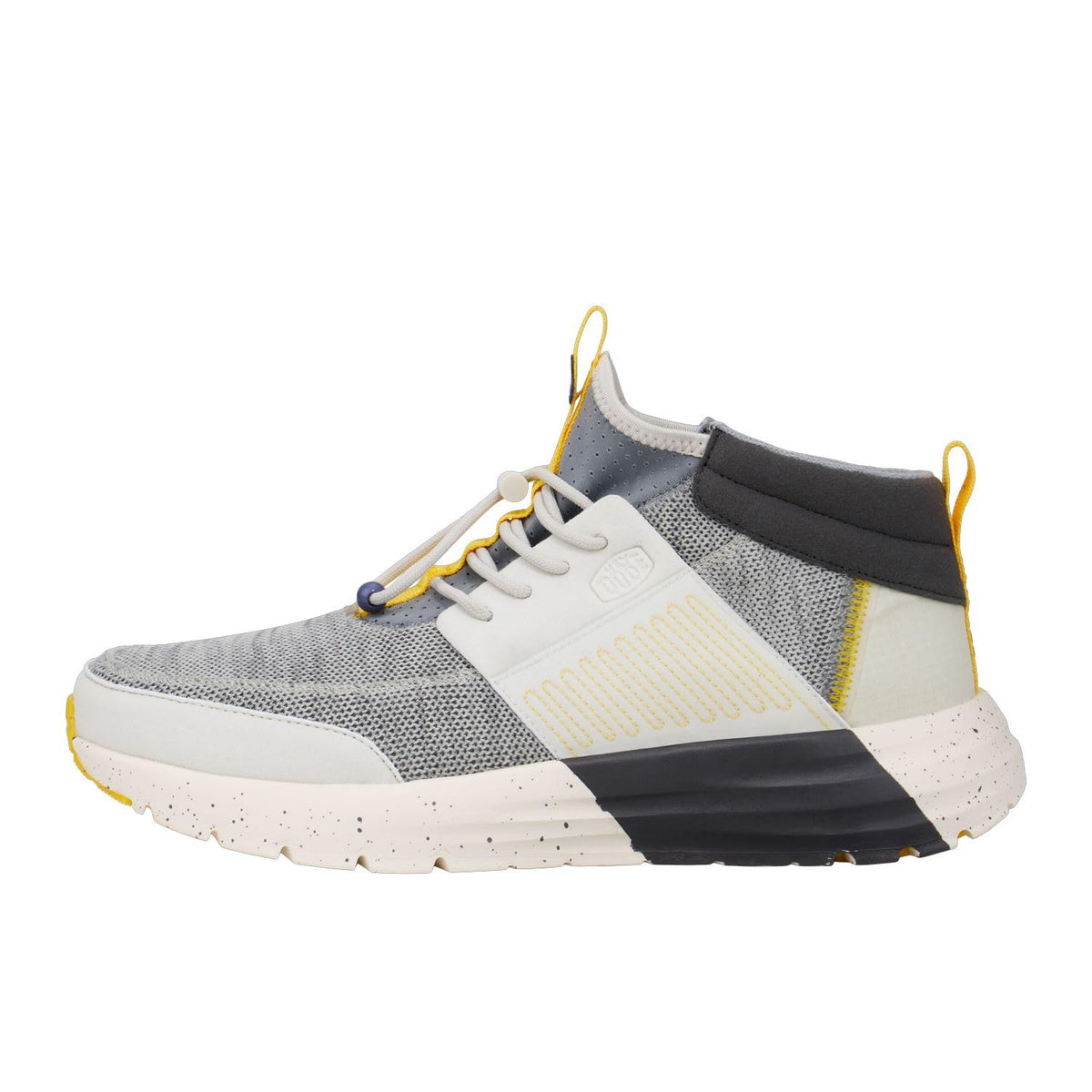 HEYDUDE Men's Sirocco M Mid Trail Heather Grey/Yellow Size 15 | Men's Shoes | Men Slip-on Sneakers | Comfortable & Light-Weight