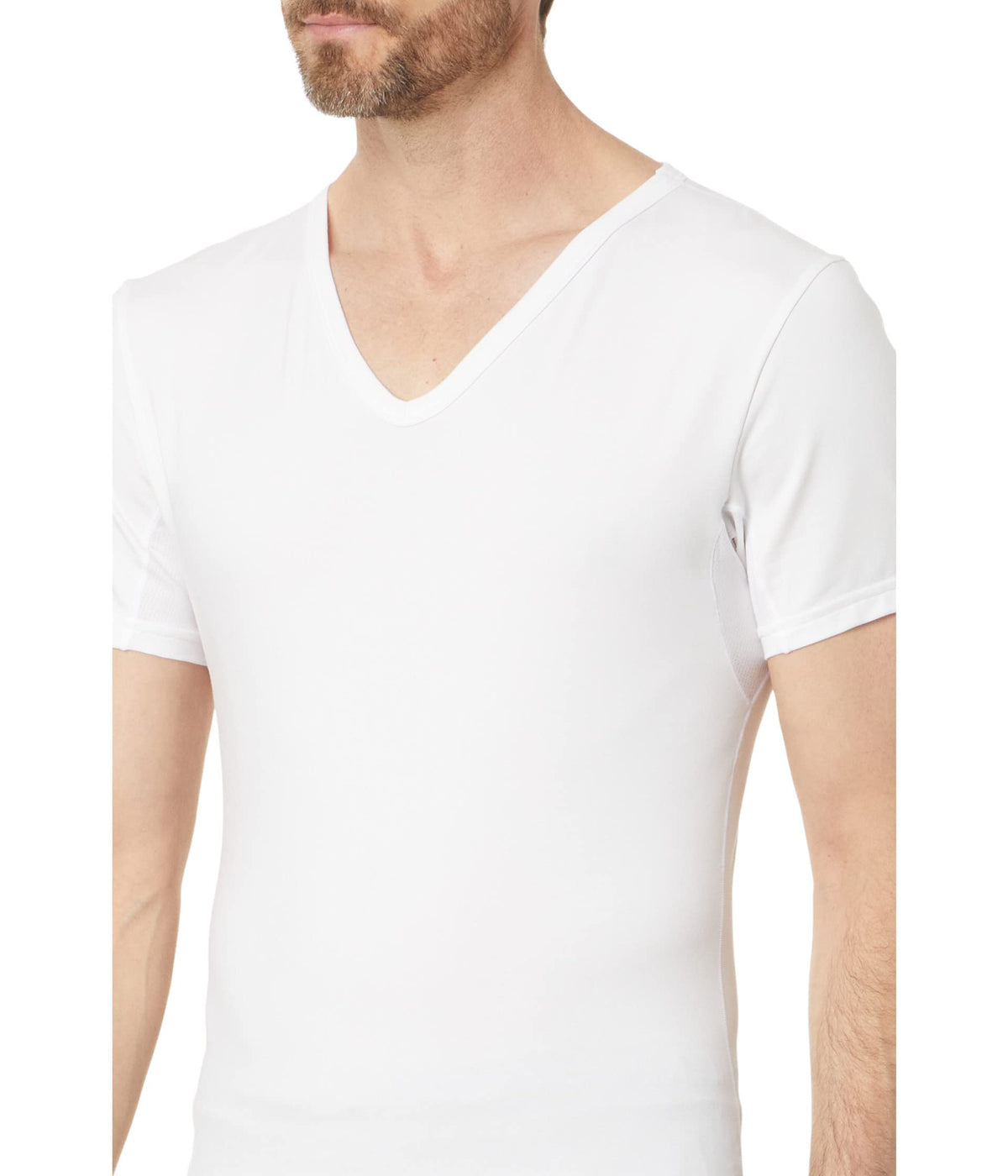 SPANX for Men Cotton Spandex V-Neck T-Shirt for Men - Cotton-Elastane Blend Fabrication - Opaque Construction Bright White 2XL One Size