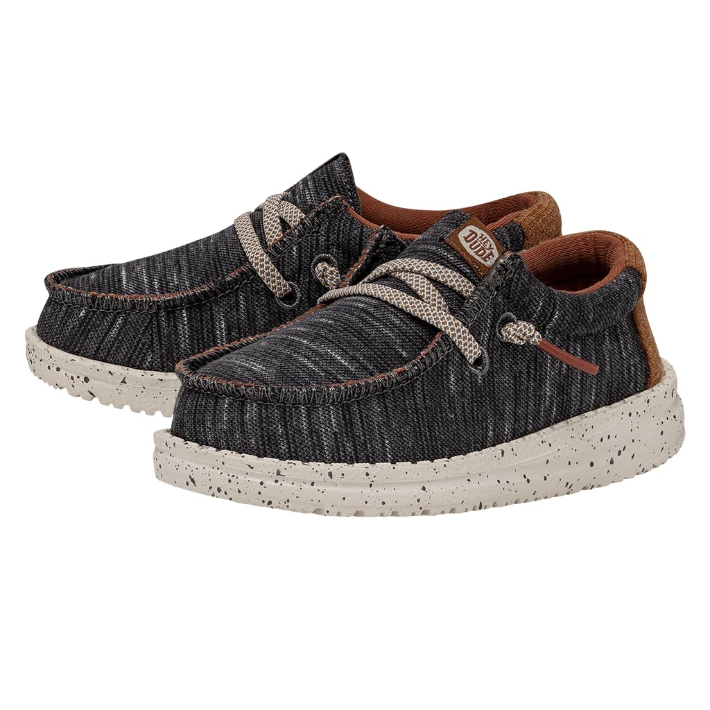 HEYDUDE Boy's Wally Youth Jersey Charcoal Size 5 | Youth Shoes | Youth Slip-on Loafers | Comfortable & Light-Weight