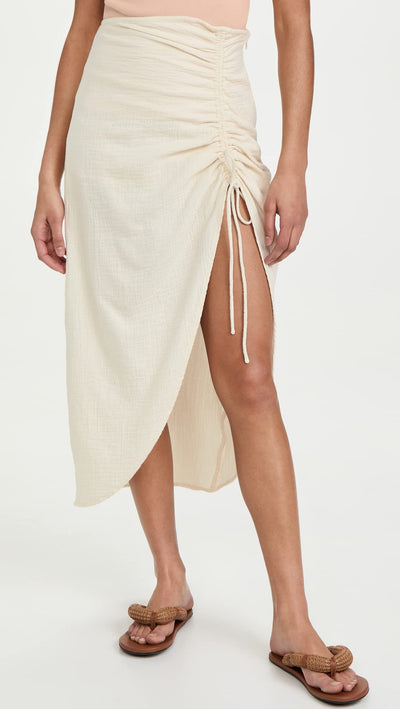 Free People Women's Natural Cerine Ruched Midi Skirt, Ivory, Off White, 8