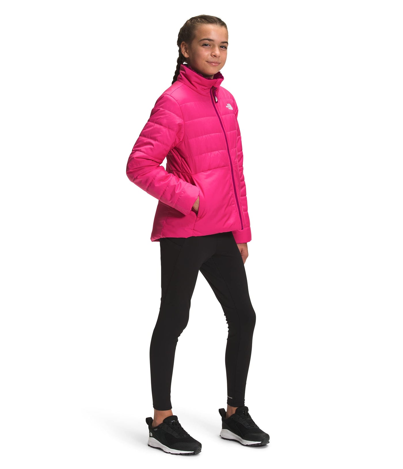 THE NORTH FACE Girls' Reversible Mossbud Swirl Jacket, Cabaret Pink, Small