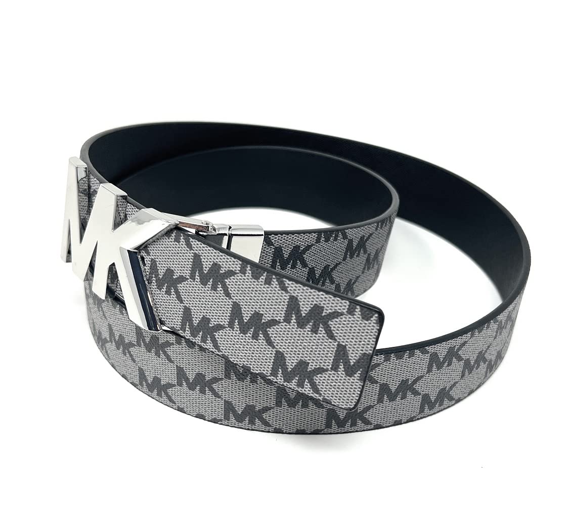 Michael Kors 38mm Leather Reversible MK Logo Plaque Buckle Belt (Grey/Black, S)