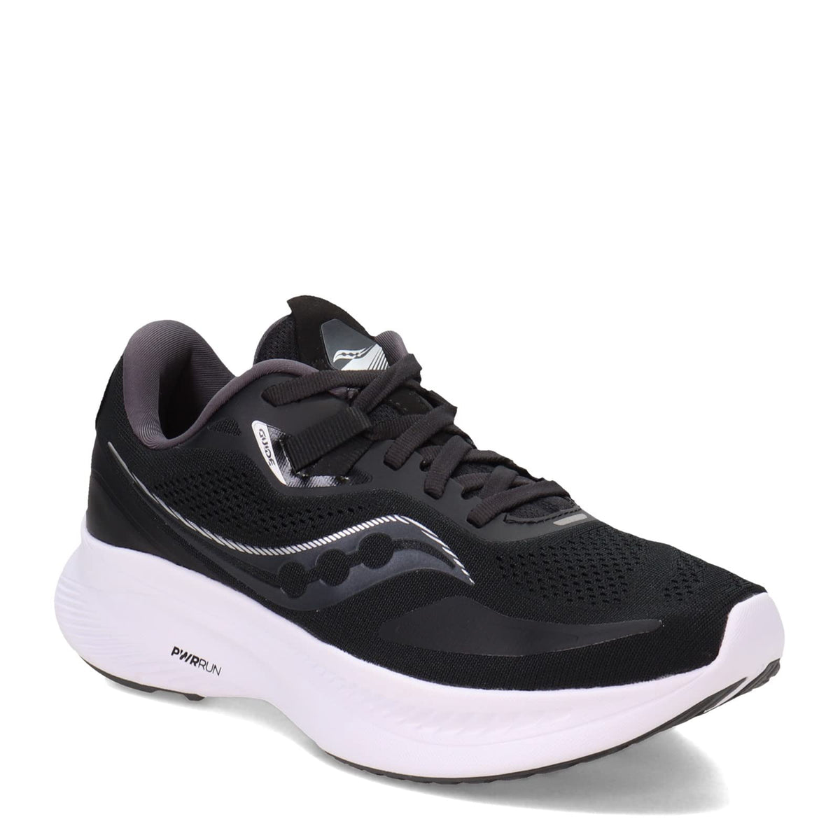 Saucony Women's Guide 15 Running Shoe, Black/White, 7.5 Wide