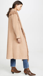 Line & Dot Women's Linda Fringe Coat, Camel, Tan, L