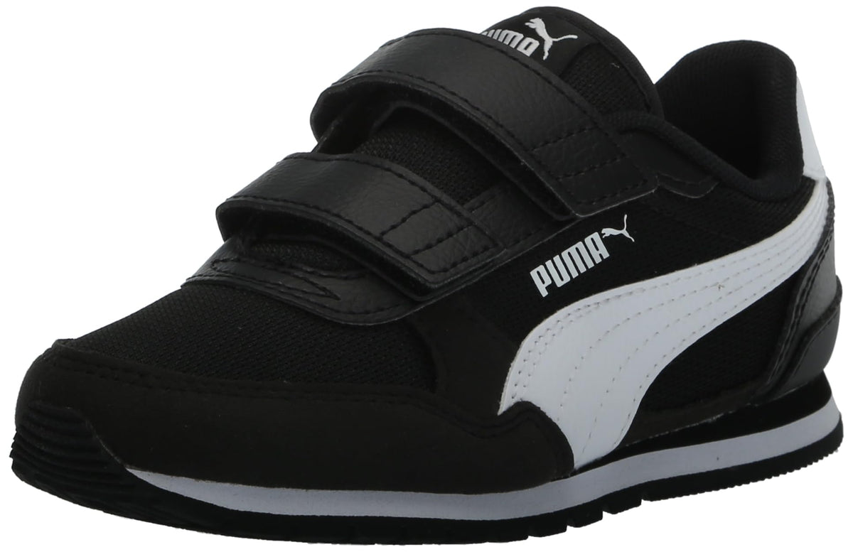 PUMA ST Runner Hook and Loop Sneaker, Black/White, 13.5 US Unisex Little Kid