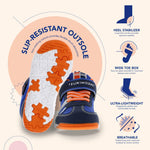 TSUKIHOSHI 1521 KAZ Strap-Closure Machine-Washable Child Sneaker Shoe with Wide Toe Box and Slip-Resistant, Non-Marking Outsole - For Toddlers and Little Kids, Ages 1-8 10.5 Little Kid Navy/Tangerine