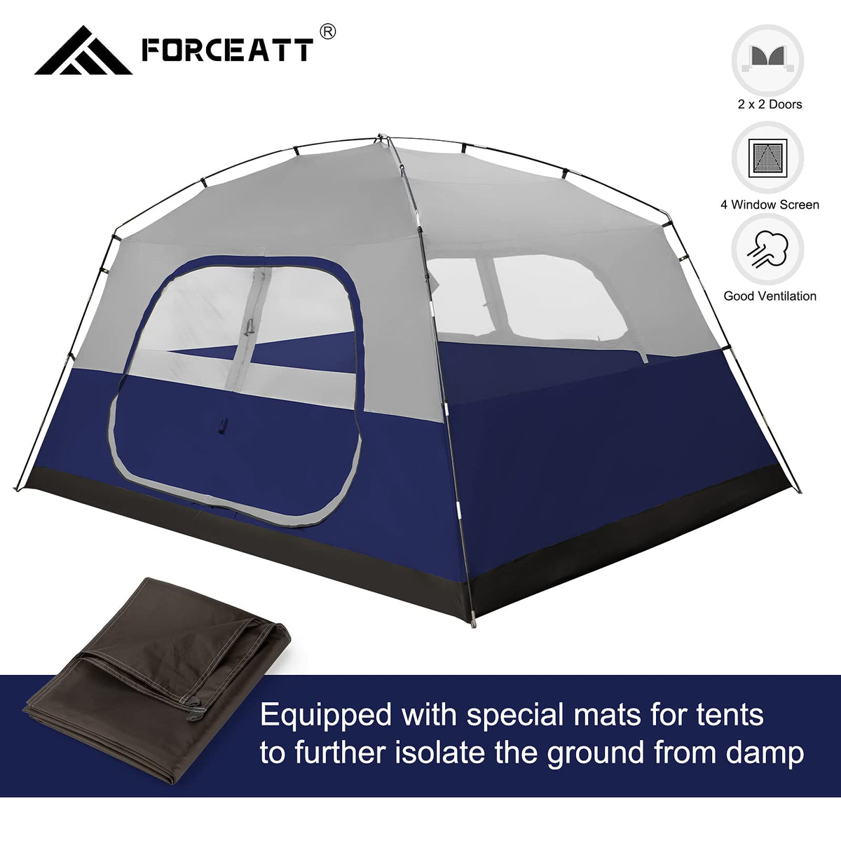 Forceatt 6 Person Tent, Waterproof and Ventilated Camping Tent for 4 Seasons, Dome Cabin Tent with Storage Bag, The Tent has a Large Space for Family Gatherings, Hikingand and Outdoors Activities.