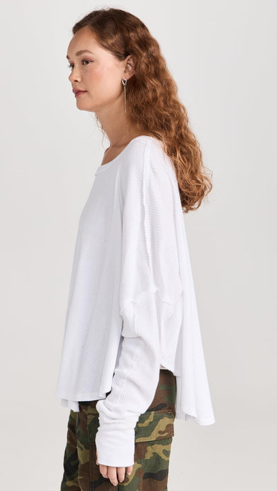Free People Women's Microphone Drop Thermal Top, Ivory, White, XS
