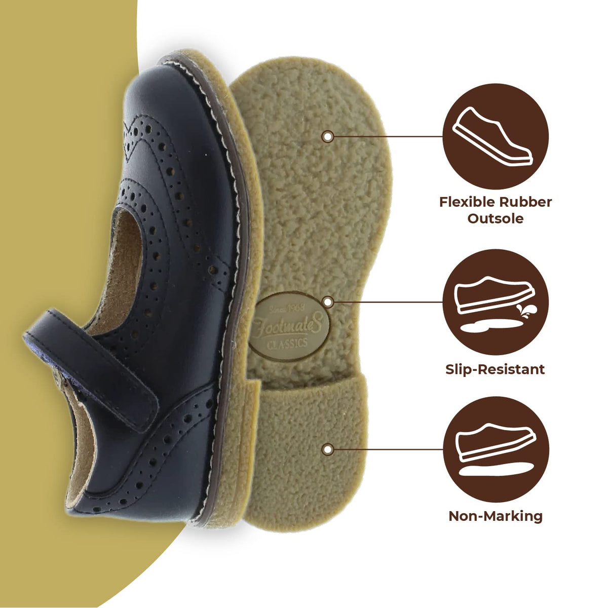 FOOTMATES Lydia Leather Mary Jane Girls Party Dress Flats Shoes with Custom-Fit Insoles, Slip-Resistant Non-Marking Outsoles - for Toddlers and Little Kids, Ages 1-8 2 Little Kid Navy