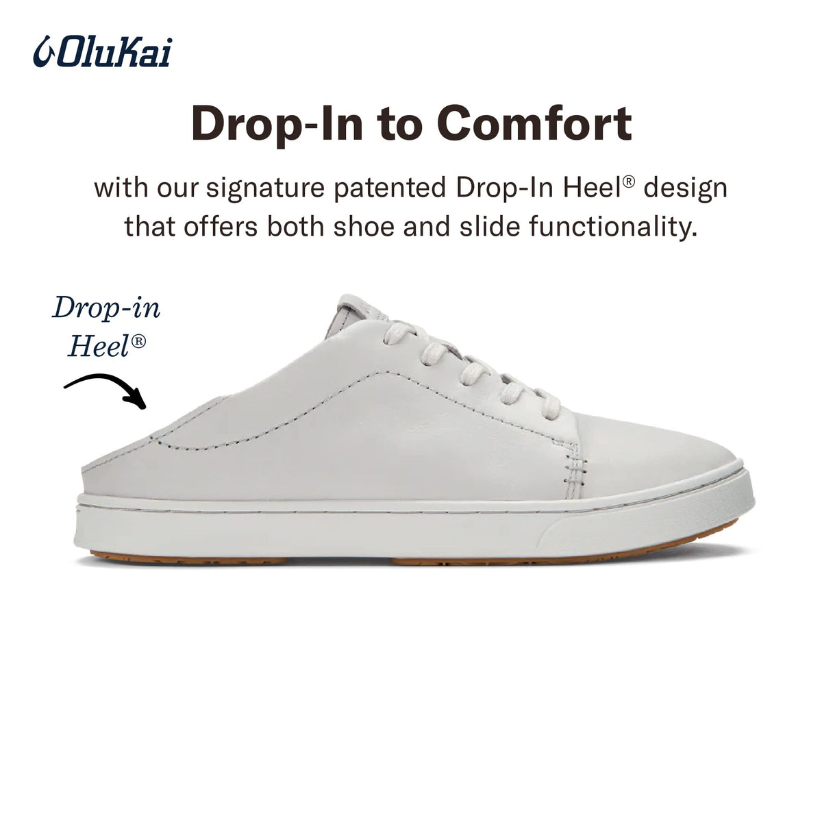 OLUKAI Pehuea Li 'ILI Women's Leather Sneaker, Casual Everyday Shoes with Drop-in Heel, Non-Marking Rubber Outsole, All-Day Comfort Fit 7 Mist Grey/Mist Grey