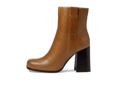 Free People Naomi Ankle Heel Women’s Boots - Leather Upper - Textile Lining - Cushioned Footbed - Block Heels Caramel Cafe EU 41 (US Women's 11) M