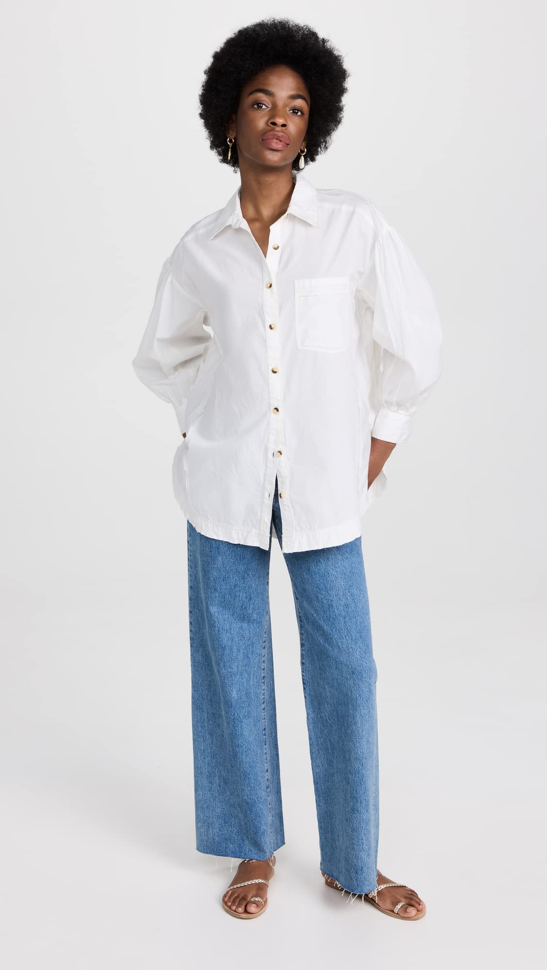 Free People Women's Happy Hour Solid Shirt Medium White