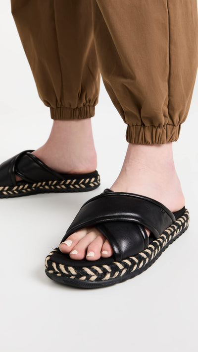 Tory Burch Women's Cross Espadrille Slides, Perfect Black/Multi, 8 Medium US