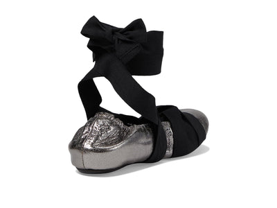 Free People Cece Wrap Flat Ballet Shoes for Women - Leather Upper - Elastic Back Opening - Self-tie Closure Pewter EU 37 (US Women's 7) M