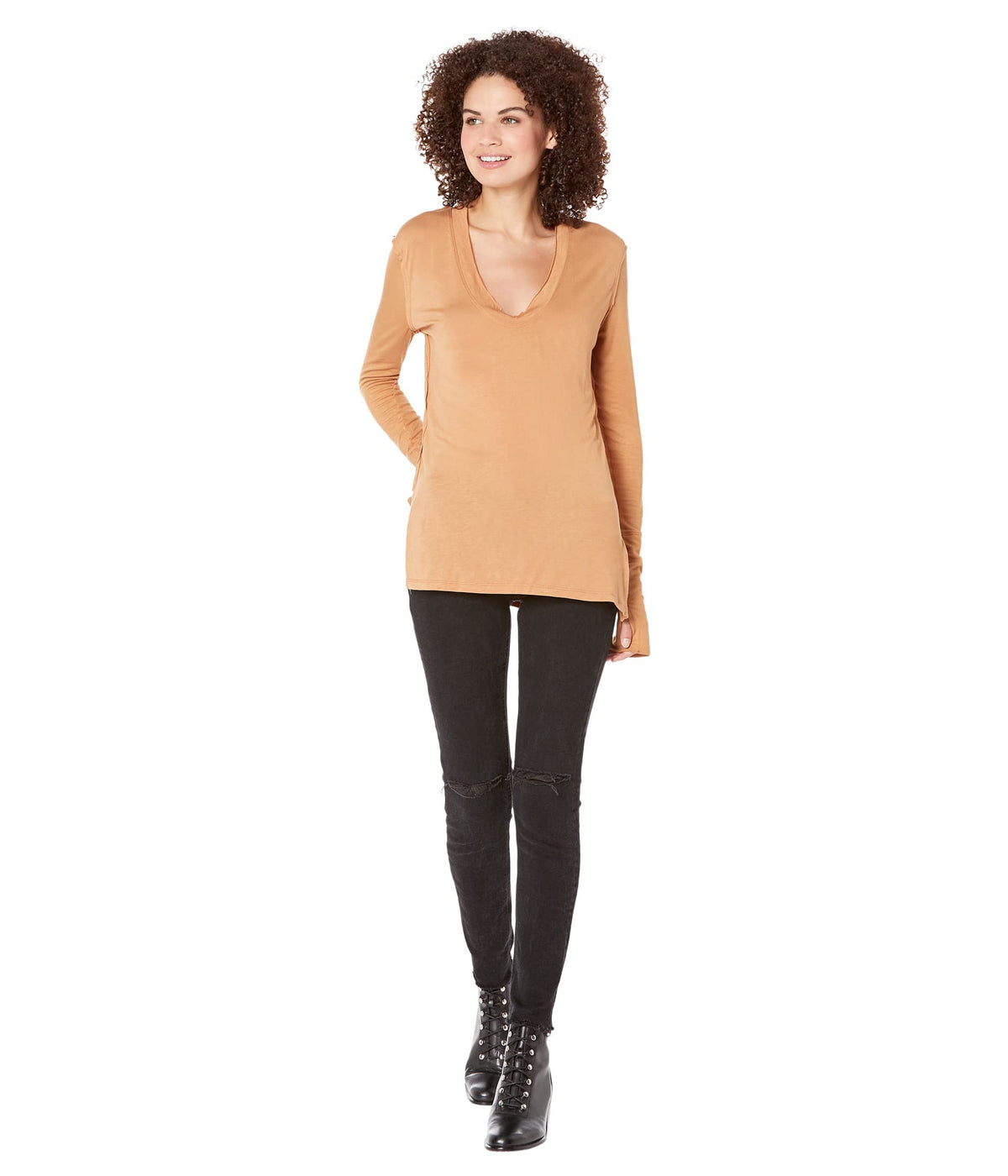 Free People Fresh and Clean Long Sleeve Tee for Women - Pullover Construction with Hemline Side Slits, Comfortable and Stylish Tee Shirt Golden Nugget XS (Women's 0-2) One Size