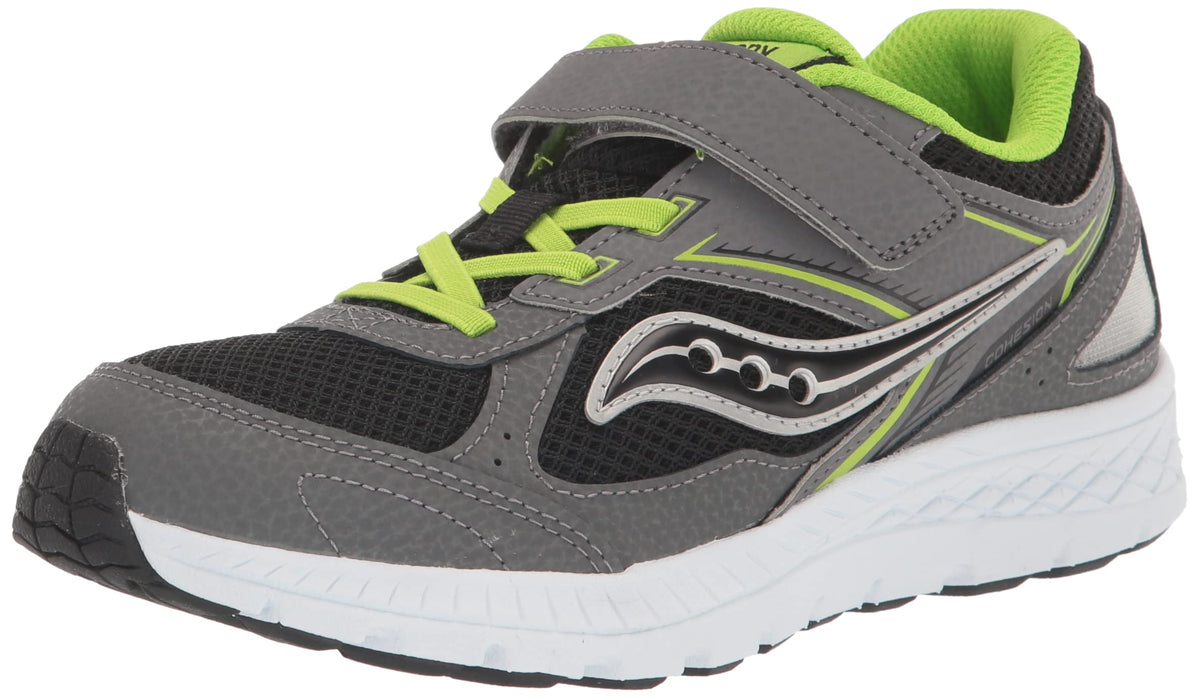 Saucony Cohesion 14 Alternative Closure Sneaker, Grey/Black/Green, 11 US Unisex Big Kid