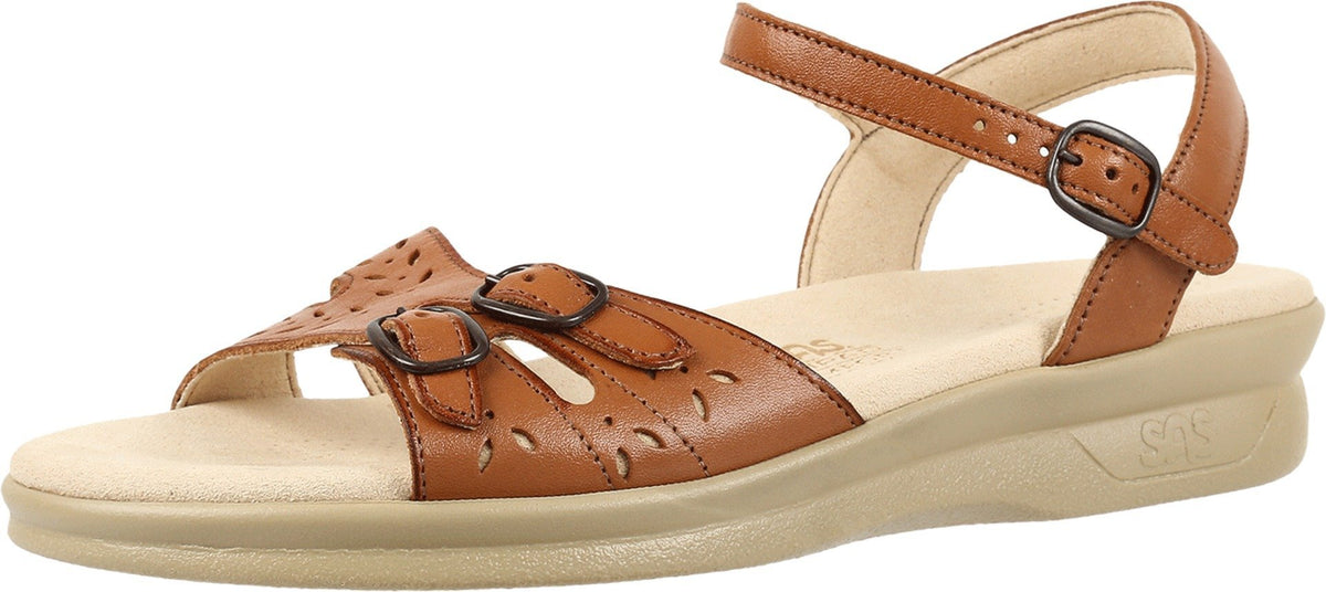 SAS Duo Strap Sandals for Women - Leather Upper with Laser Cut Details, Sturdy and Breathable Casual Sandals Antique Tan 10 N - Narrow (AA)