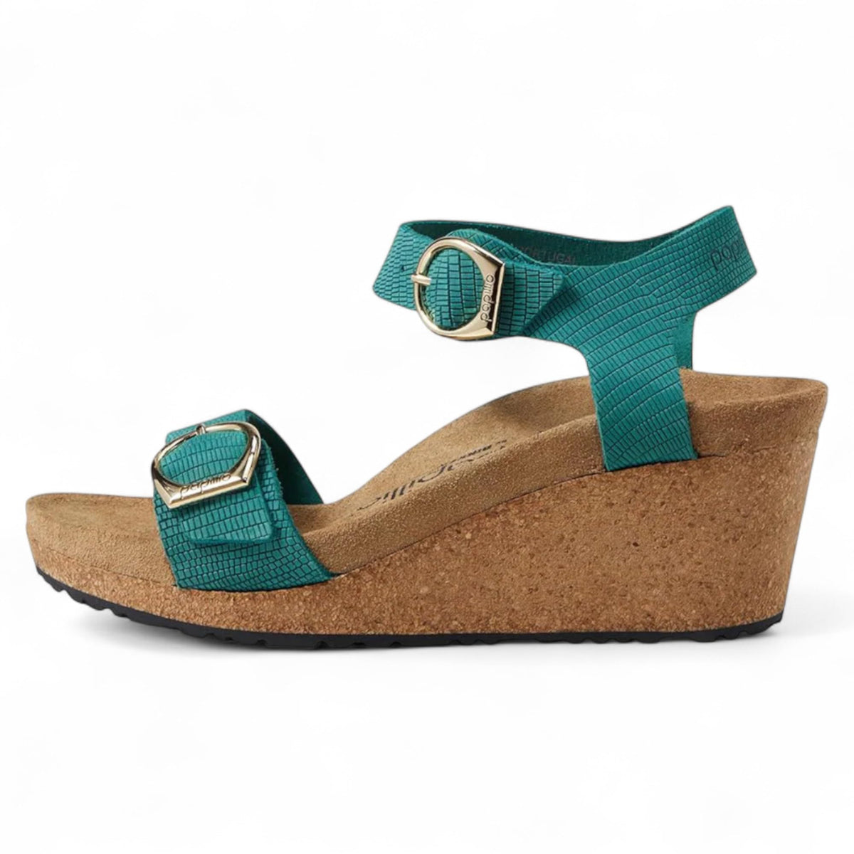 Birkenstock Papillio Soley Wedge Sandals (Embossed Biscay Bay, US Footwear Size System, Adult, Women, Numeric Range, Narrow, 9, 9.5)