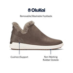 OLUKAI Malua Hulu Women's Boot, Soft & Comfortable Waterproof Nubuck Leather, Full-Grain Leather Heel with Elastic Panels, Slip-On Design, Warm Taupe/Off White, 8