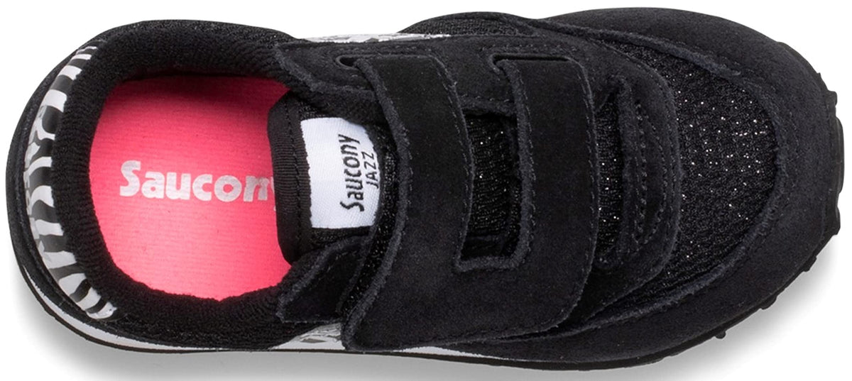 Saucony Unisex-child Baby Jazz Hook & Loop Seasonal Sneaker, Black Sparkle/Zebra, 5 M