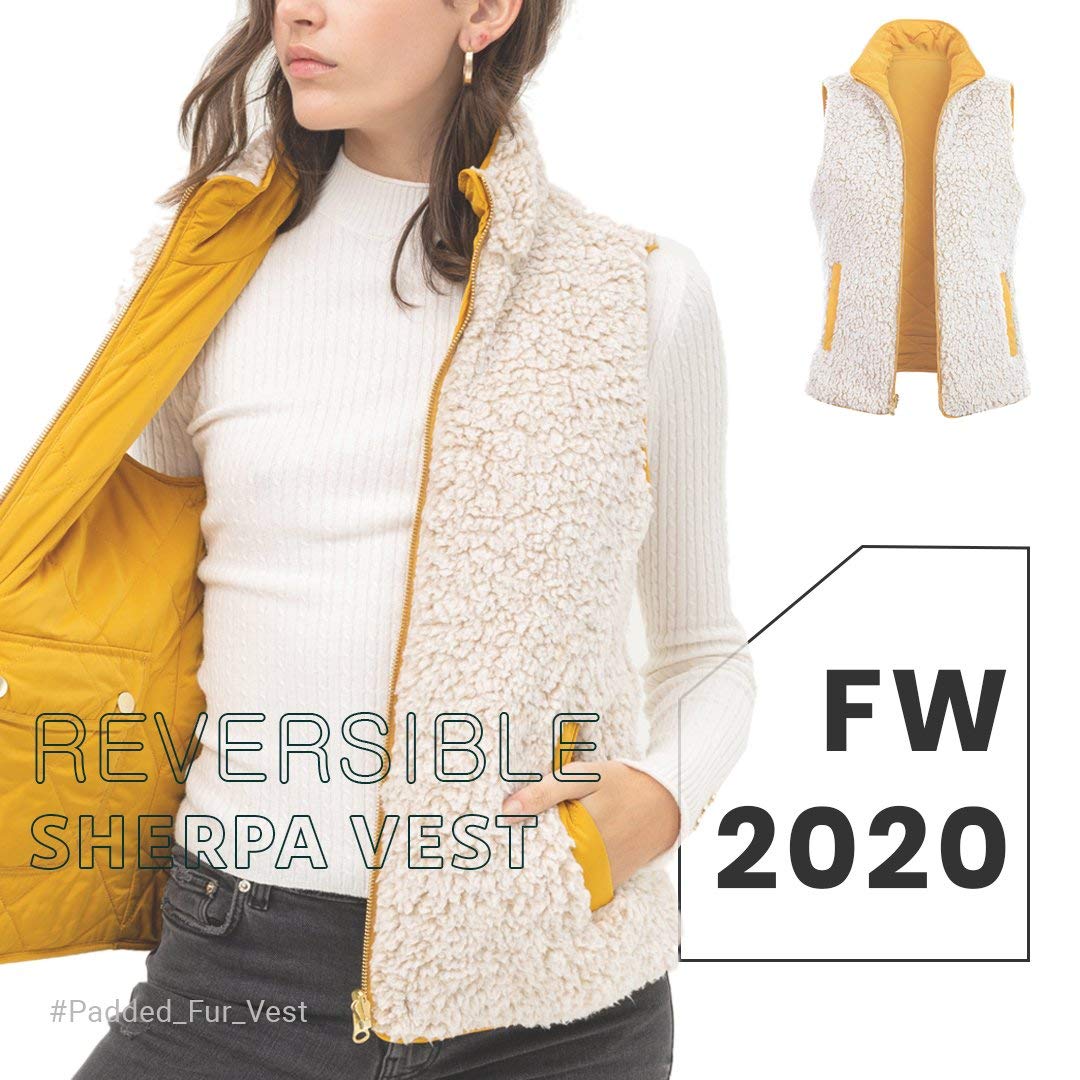 TOP LEGGING TL Women's Casual Sherpa Fur Vest - Winter Warm Fleece Collar Zip Up Jacket 001_Black L