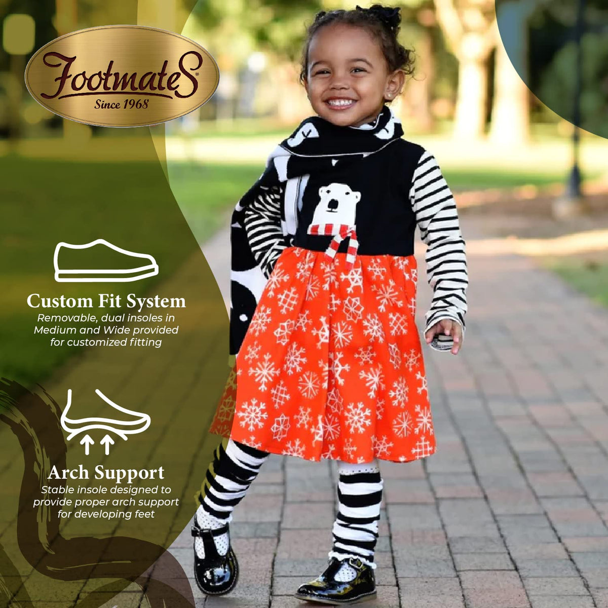 FOOTMATES Harper Mary Jane T-Strap Girls Flat Leather Walking Shoes with Custom-Fit Insoles, Slip-Resistant Non-Marking Outsoles - for Toddlers and Little Kids, Ages 1-8 2 Infant Black Patent