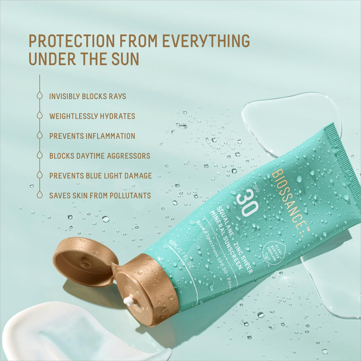Biossance Squalane + Zinc Sheer Mineral Sunscreen. Broad-Spectrum SPF 30 PA+++ Zinc Oxide Sunscreen That Protects and Hydrates Sensitive Skin. Lightweight, Non-Greasy and Reef-Safe (1.7 ounces)