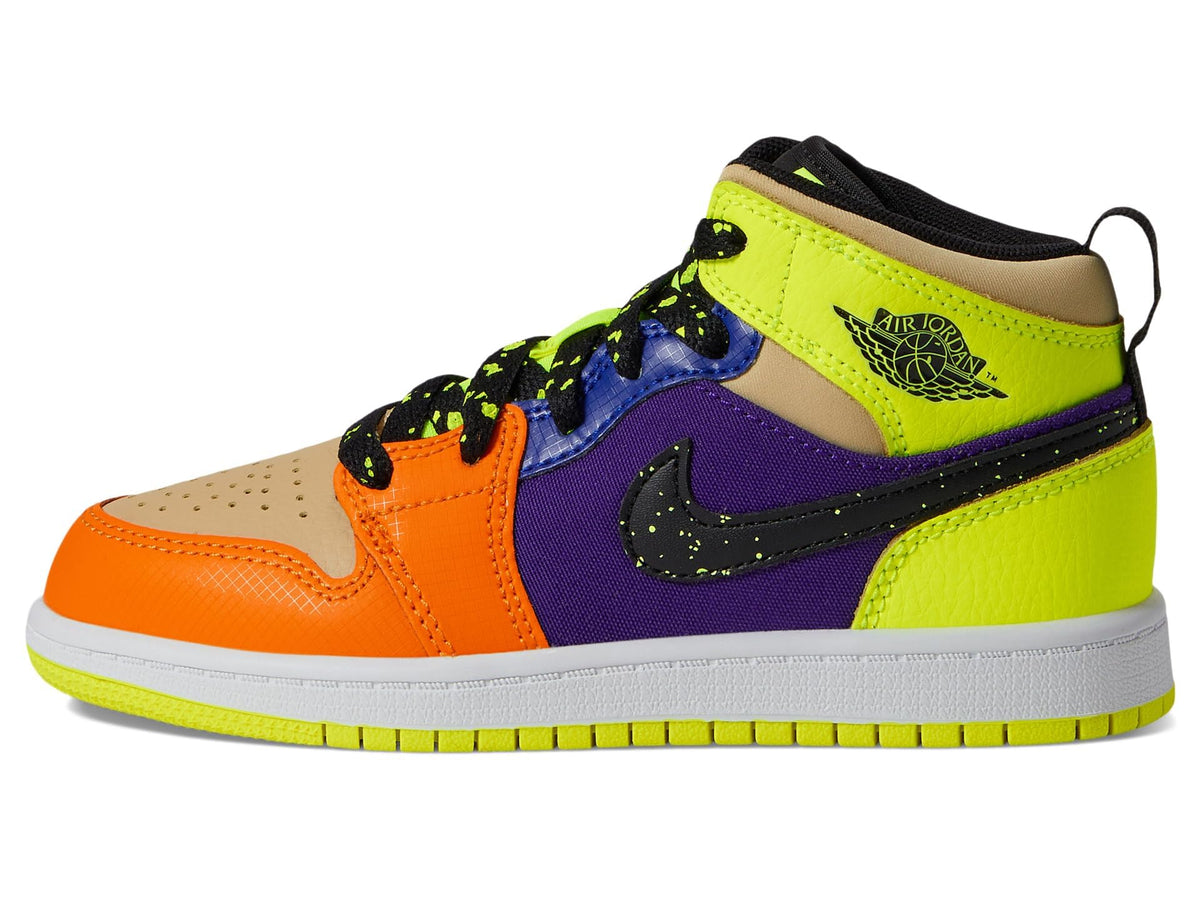 Jordan Boy's 1 Mid SE (Little Kid) Volt/Black/Vivid Orange/Team Gold/Electro Purple/Radiant Blue 2 Little Kid M