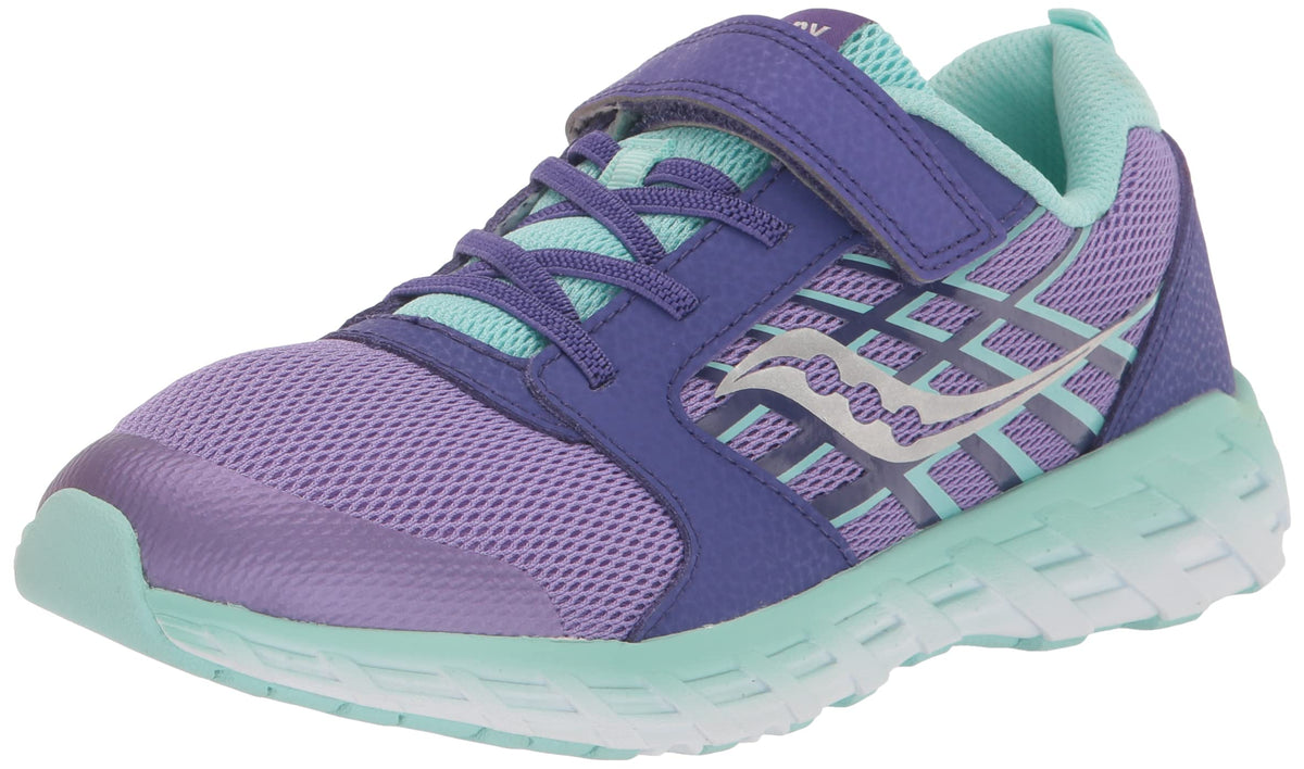 Saucony Wind Alternative Closure 2.0 Running Shoe, Purple/Turq, 4.5 Wide US Unisex Big_Kid