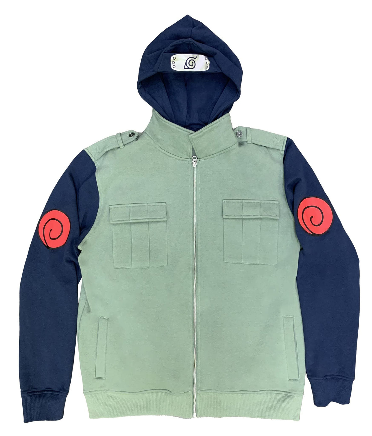 Ripple Junction Naruto Shippuden Kakashi Hatake Cosplay Military-Style Men's Hoodie With Headband (Green, XX-Large)