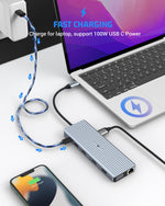 oditton 14 in 1 USB C Docking Station, USB C Adapter with 2 * 4K HDMI, VGA, USB C 3.1, USB A 3.1, 4 USB A 2.0 Ports, Gigabit Ethernet, SD&TF Card Readers, 100W PD, and 3.5mm