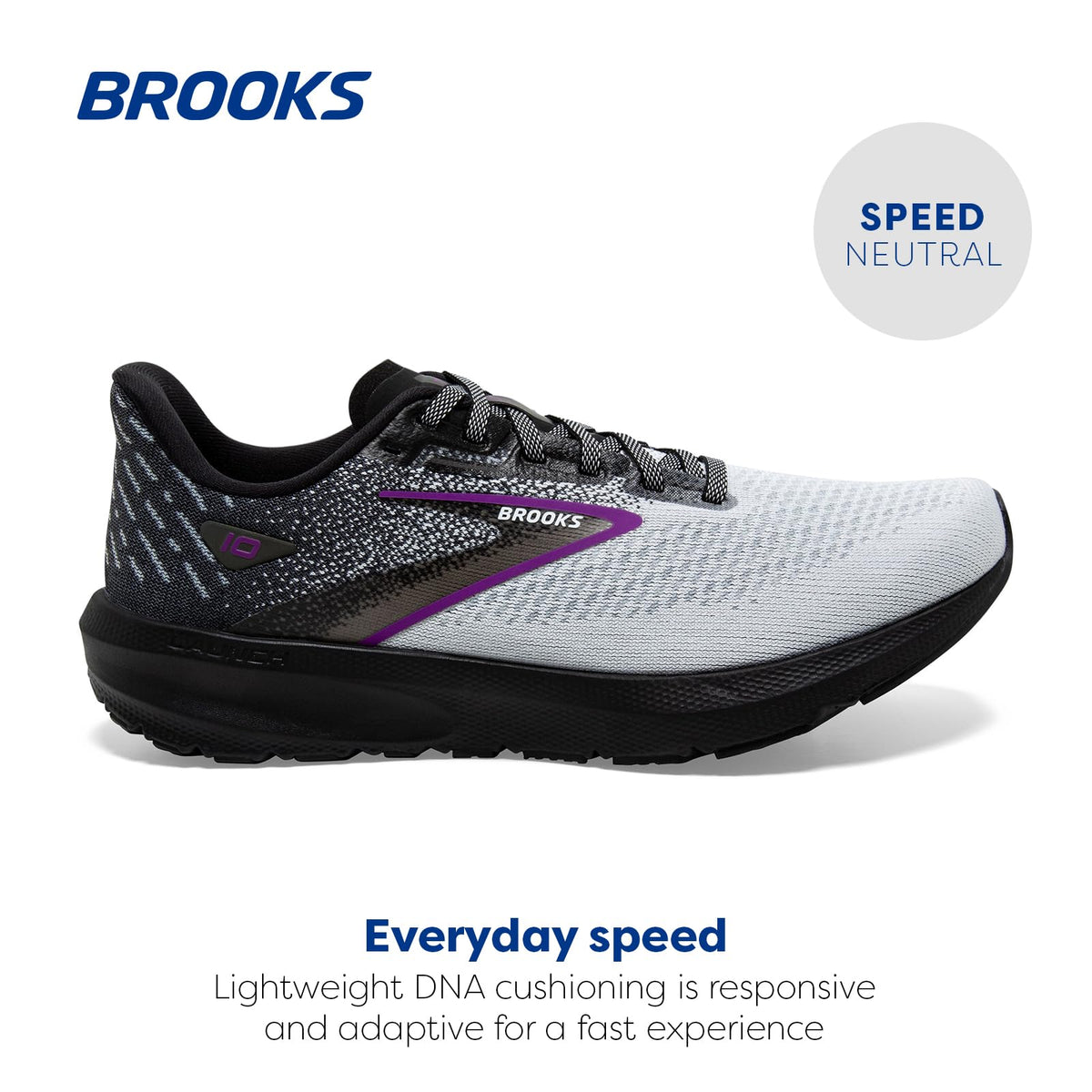 Brooks Women’s Launch 10 Neutral Running Shoe - Black/White/Violet - 5 Wide