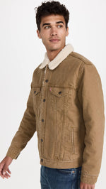 Levi's Men's Sherpa Trucker Jacket, Washed Cougar Canvas, Tan, L