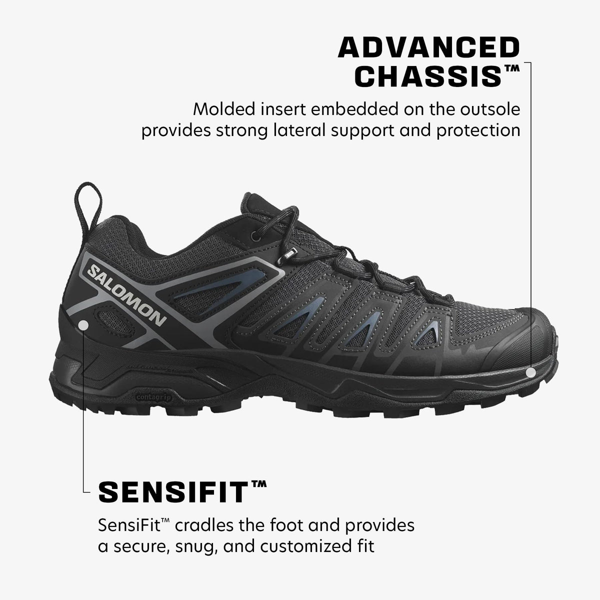 Salomon Men's X ULTRA PIONEER Hiking Shoes for Men, Black / Ebony / Blue Ashes, 12.5