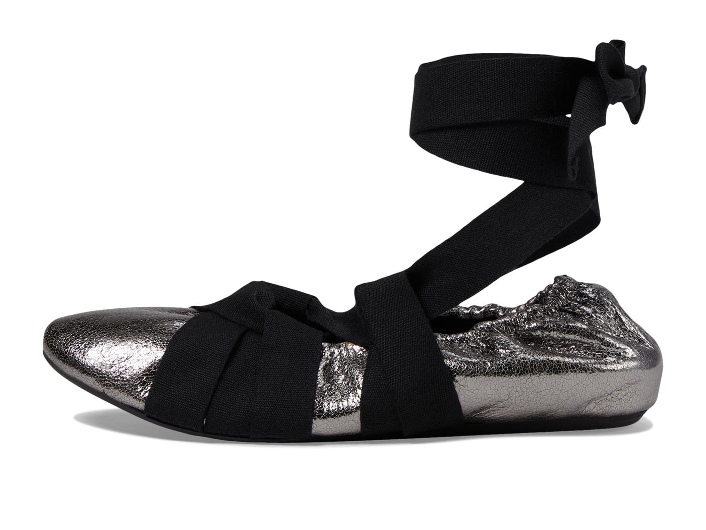 Free People Cece Wrap Flat Ballet Shoes for Women - Leather Upper - Elastic Back Opening - Self-tie Closure Pewter EU 37 (US Women's 7) M