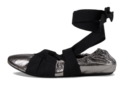 Free People Cece Wrap Flat Ballet Shoes for Women - Leather Upper - Elastic Back Opening - Self-tie Closure Pewter EU 37 (US Women's 7) M