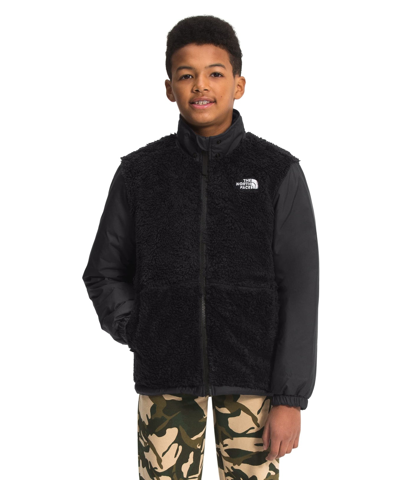 THE NORTH FACE Boys' Reversible Mount Chimbo Full Zip Hooded Jacket, TNF Black, X-Small
